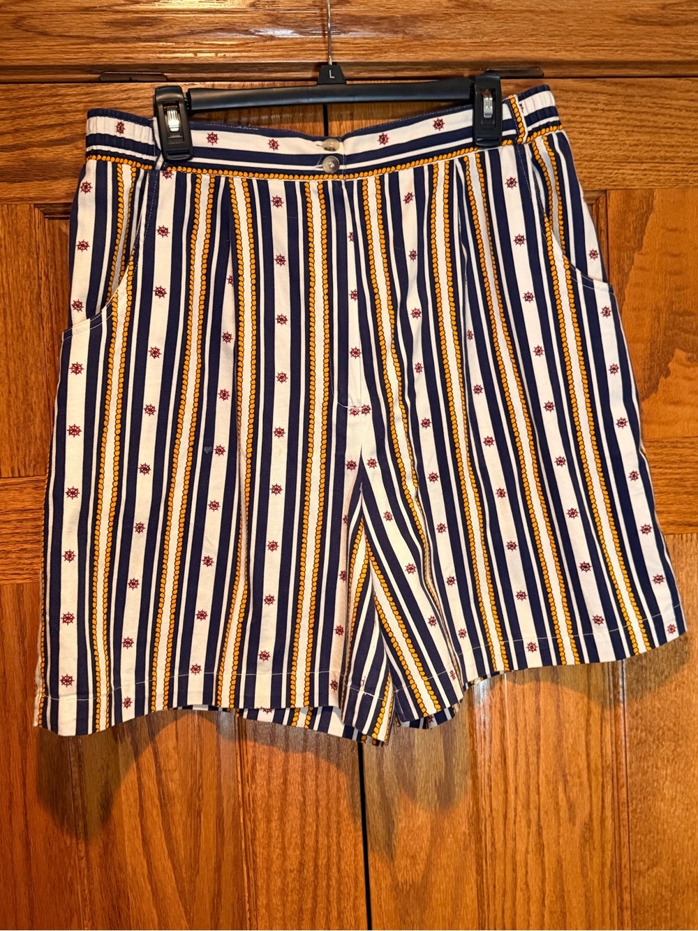 Westbound VINTAGE Striped High-Waist Shorts in Navy, White & Gold